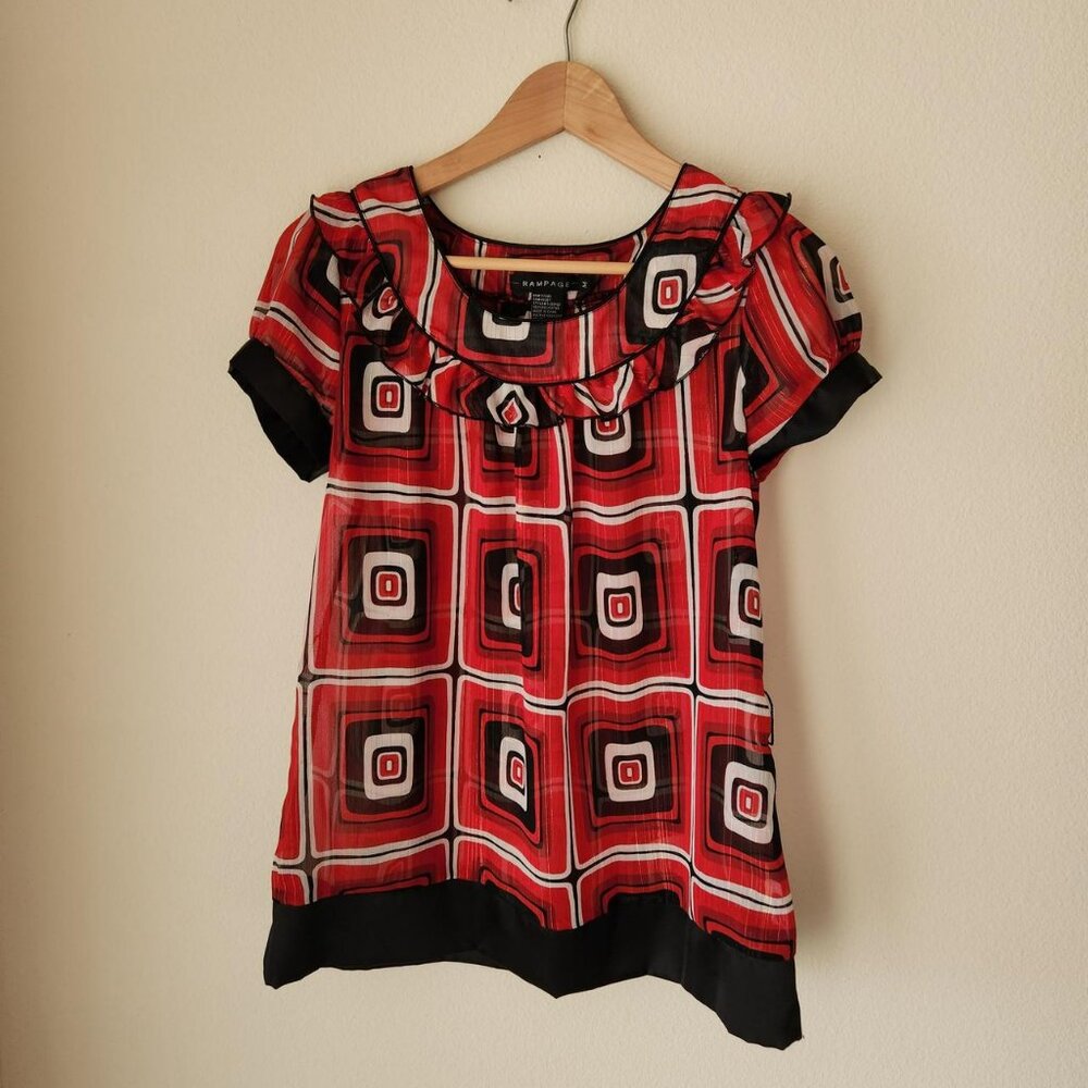 RAMPAGE Y2k red and black babydoll blouse Sz M office siren business casual mod